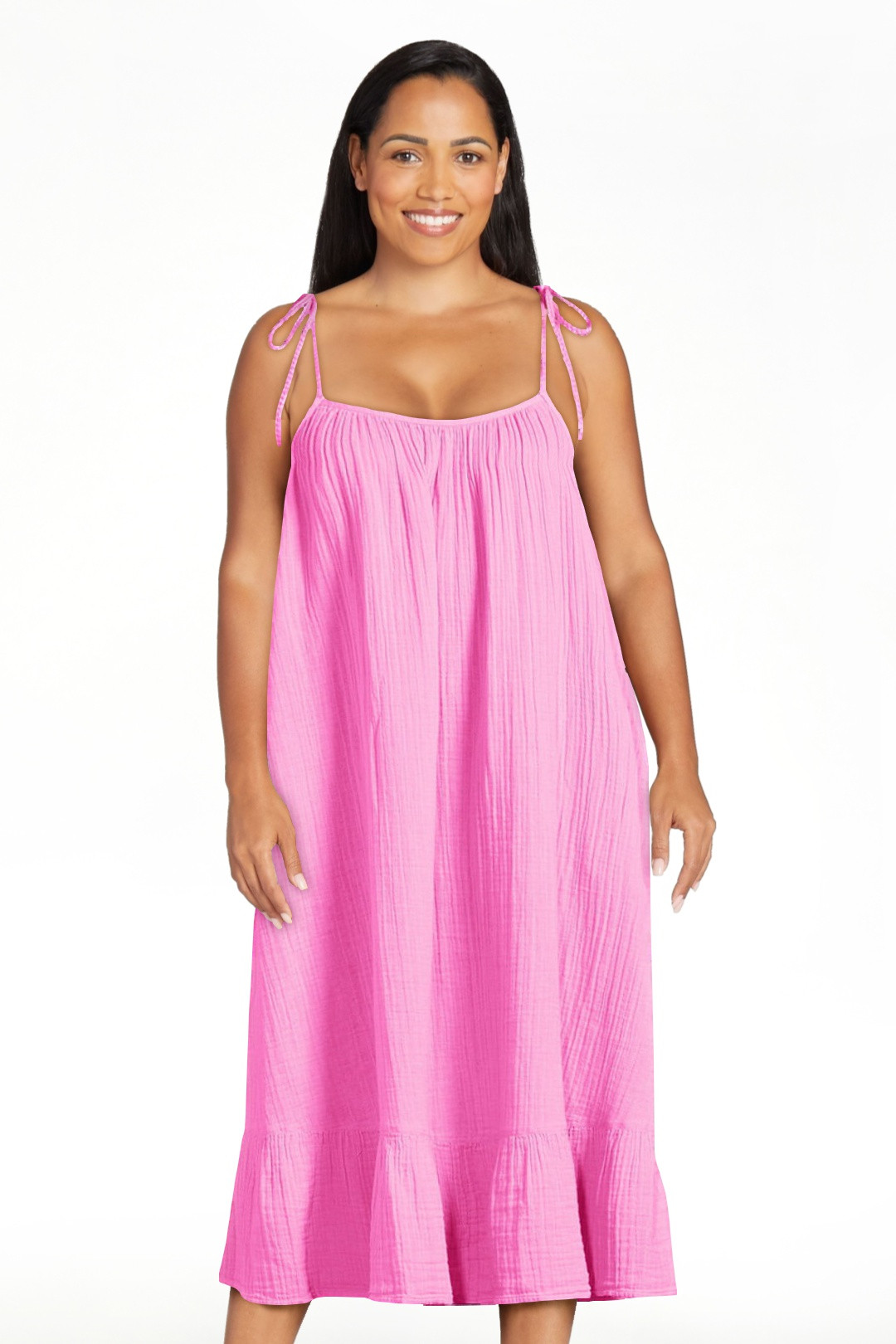 Time and Tru Women's Tie Shoulder Midi Dress, Sizes XS-XXXL | Walmart (US)