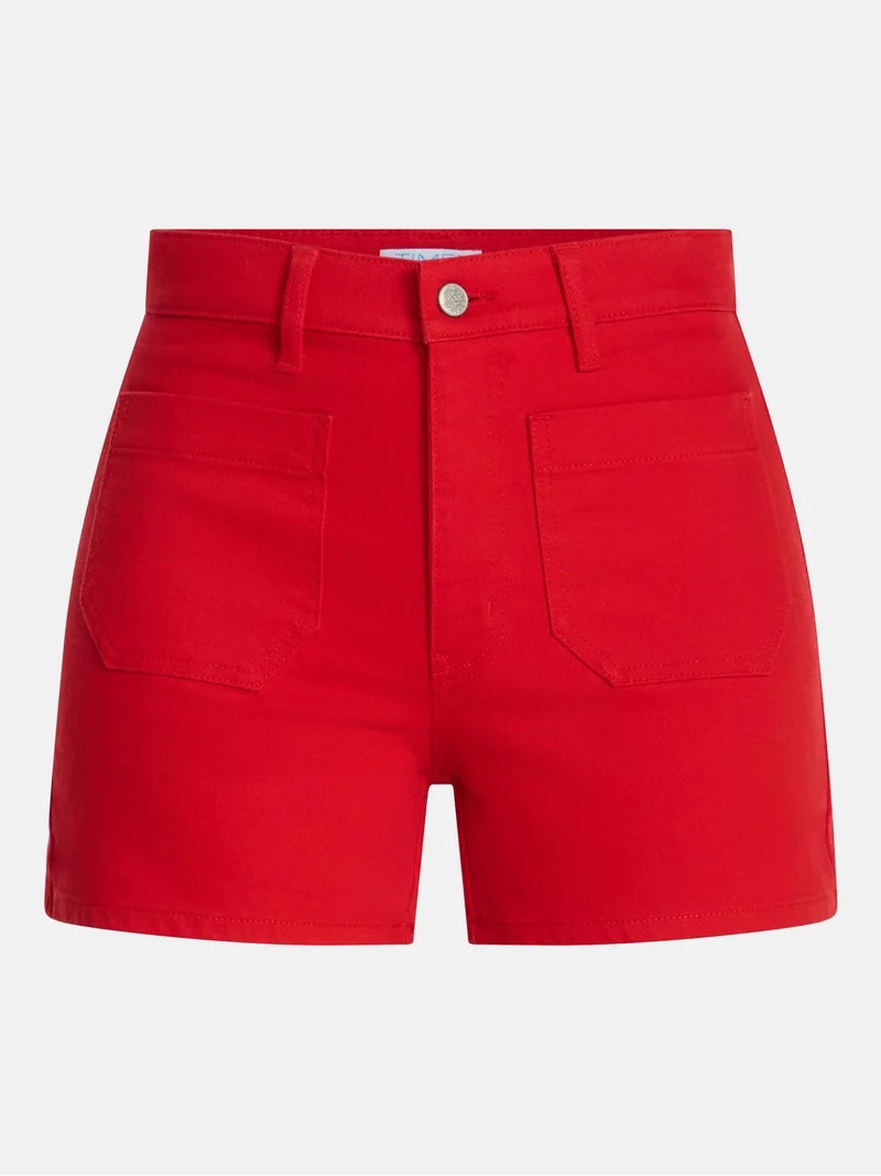 Time and Tru Women's High Rise Patch Pocket Denim Shorts, 4" Inseam, Sizes 0-20 | Walmart (US)