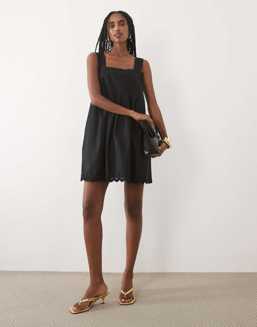 Abercrombie & Fitch square neck flowy mini dress in black | ASOS (Global)
