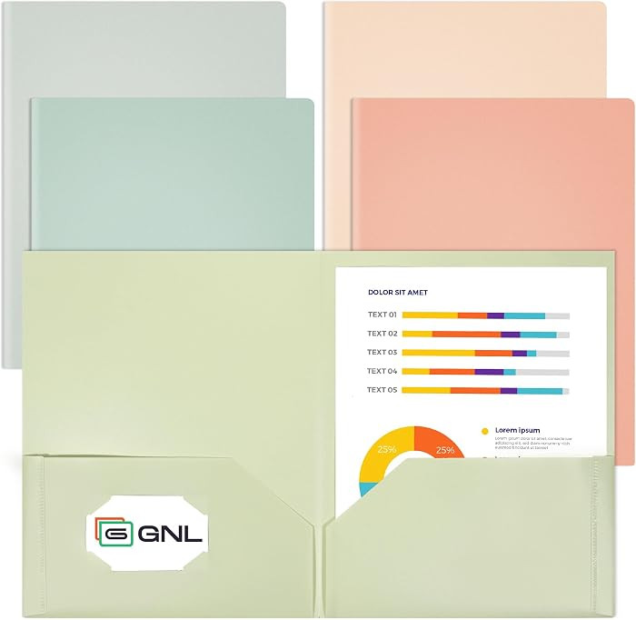 GNL Plastic Folders with Pockets, Pack of 5, Muted Pastel Colors, Heavy Duty 2 Pocket File Folder... | Amazon (US)