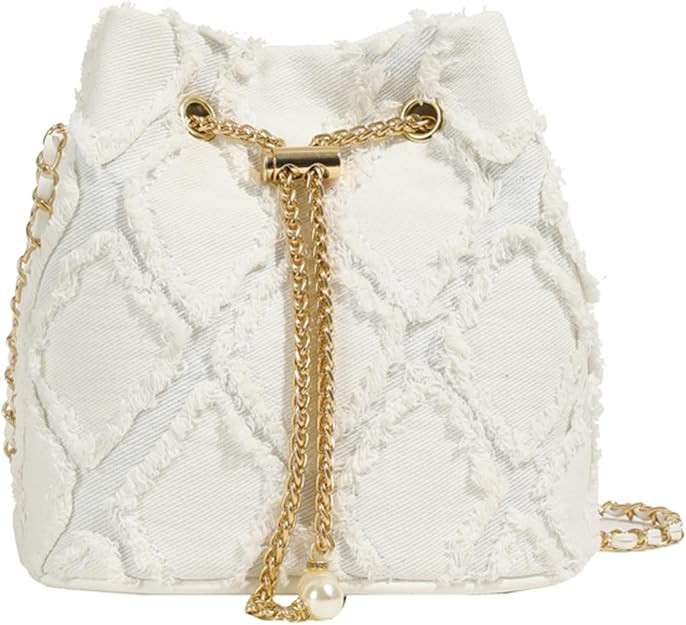 Denim Bucket Bag Quilted Drawstring Jean Purses for Women Denim Clutch Hobo Bags Crossbody Handba... | Amazon (US)