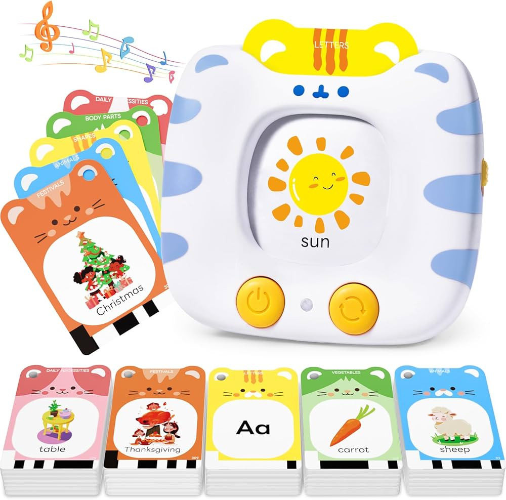 Talking Flash Cards for Toddlers 1-5 Clear Voice & Thick Cards & Easy to Slide in and Out, Independent Play & Speech Development Toys, 16 Topics Cards | Amazon (US)