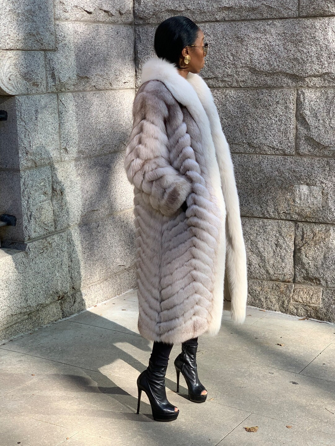 Chevron Blue Fox Fur Coat - Etsy | Etsy (US)