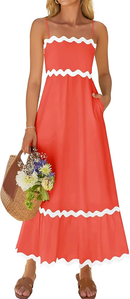 ZESICA Women's 2025 Summer Spaghetti Straps Sleeveless Backless Sundress Flowy Smocked Lace Swing... | Amazon (US)