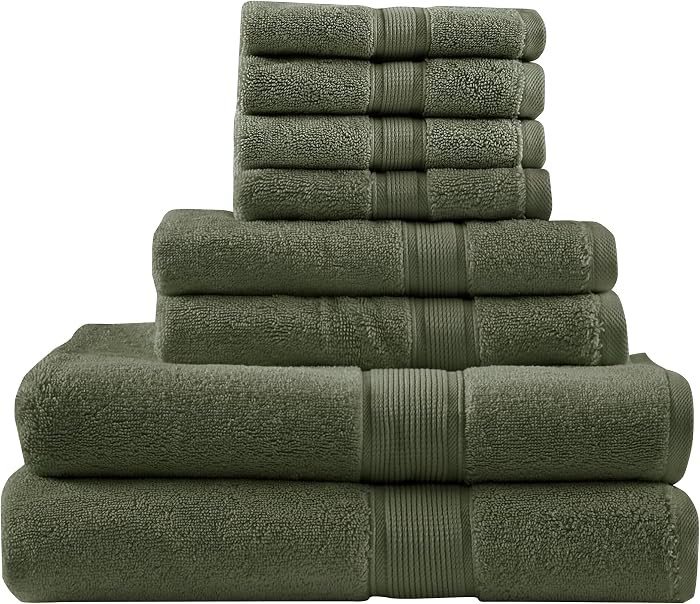 Madison Park 800GSM 100% Cotton Bathroom Bath Towel Set of 8, Olive Green | Amazon (US)