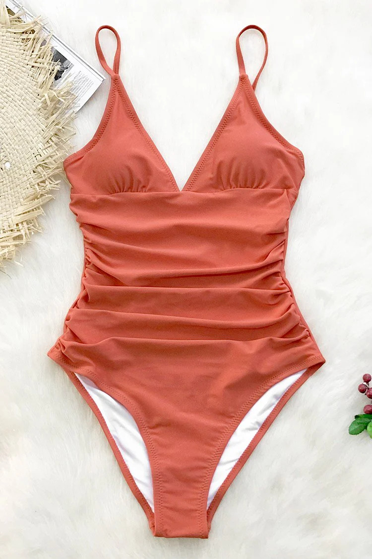 Bright Day Shirring One Piece Swimsuit | Cupshe