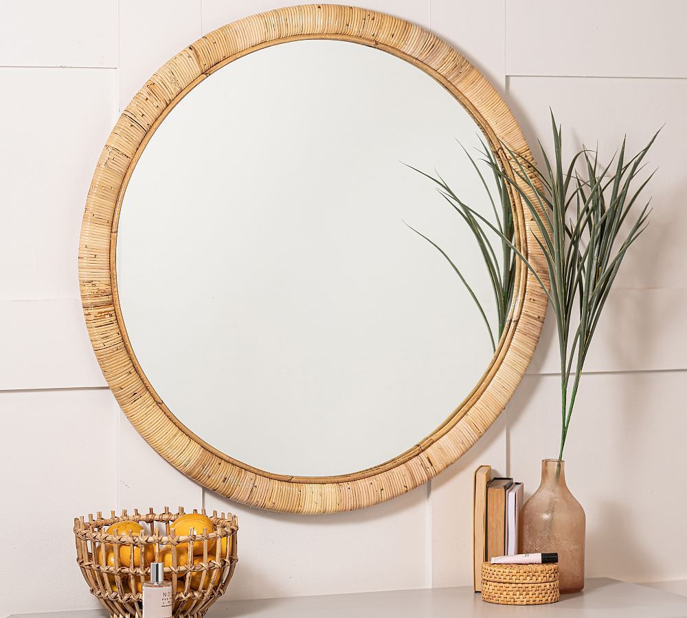 Hadley Rattan Round Wall Mirror 36" | Pottery Barn (US)