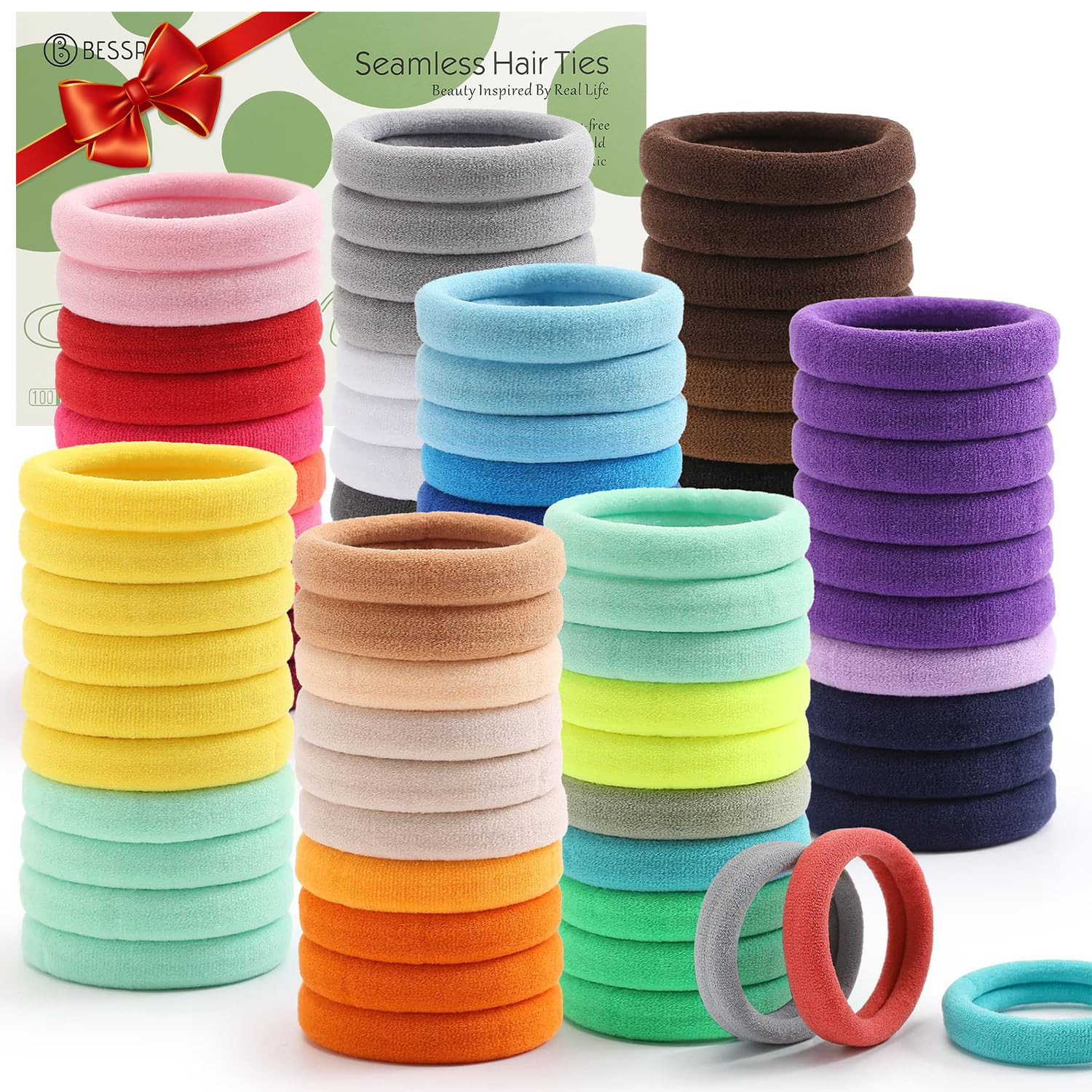 Bessrung 100PCS Elastic Hair Ties, Seamless Hair Band, Ponytail Holder No Crease Damage, Cotton B... | Amazon (US)