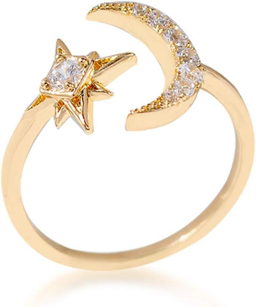 Amazon.com: Cz Moon Star Rings for Women - Open Ring AAAA Cubic Zirconia Moon and Star Open Band ... | Amazon (US)