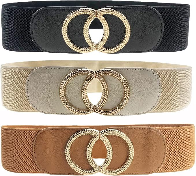 Swtddy 3 Pack Womens Vintage Wide Elastic Stretch Waist Belt For Dresses | Amazon (US)
