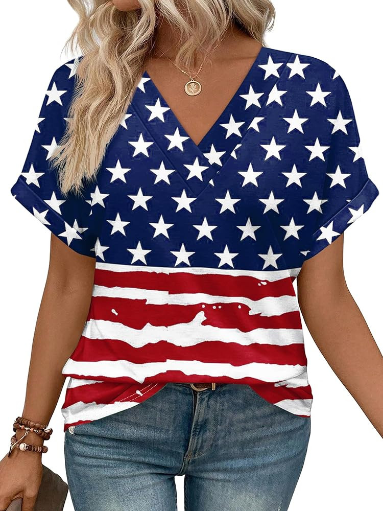 WIHOLL Womens Summer Tops Short Dolman Sleeve Shirts 2026 Fashion V Neck Outfits Clothes | Amazon (US)