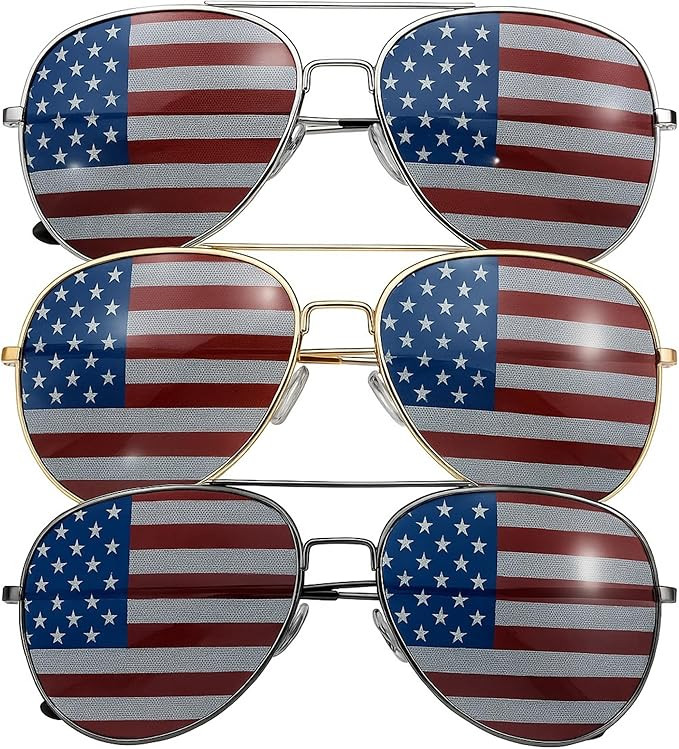 grinderPUNCH 3 Pack Bulk USA America Glasses - American Flag Aviator Sunglasses - Assorted Colors | Amazon (US)