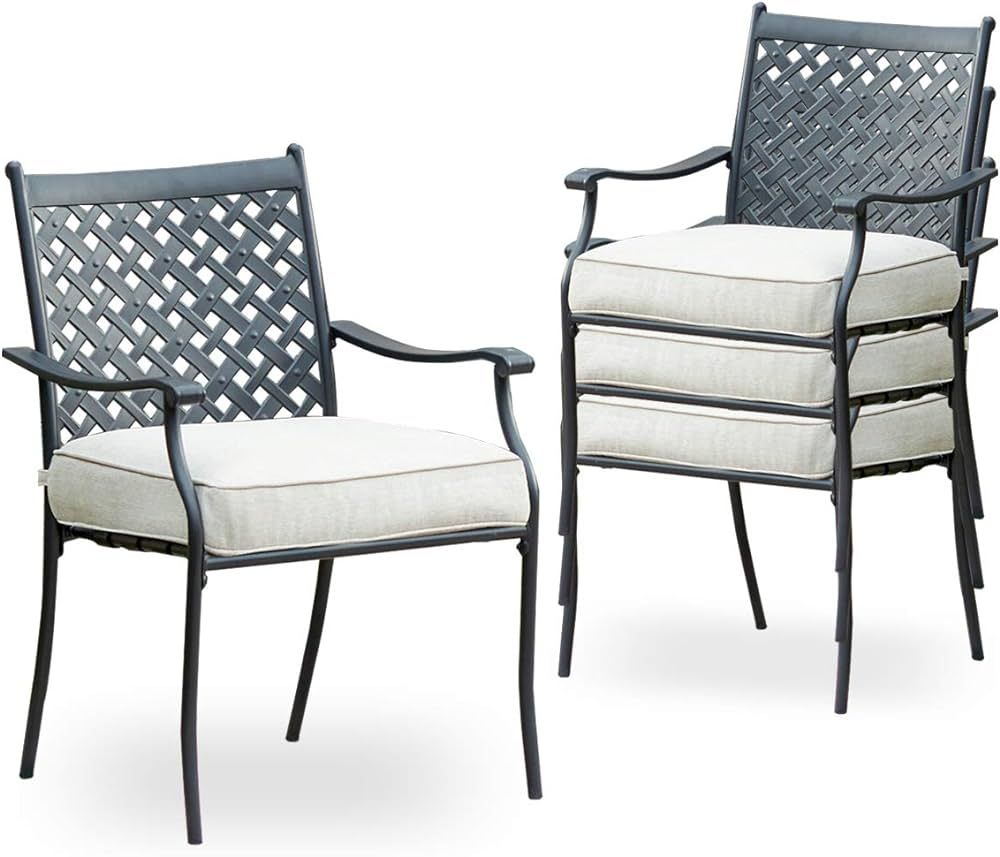 4 Piece Metal Outdoor Wrought Iron Patio Furniture,Dinning Chairs Set with Arms and Seat Cushions... | Amazon (US)