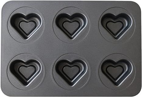 Elesinsoz 6 Cup Valentines Heart Shape Muffin Cupcake Pan Nonstick Cheesecake Brownie Cookie Choc... | Amazon (US)