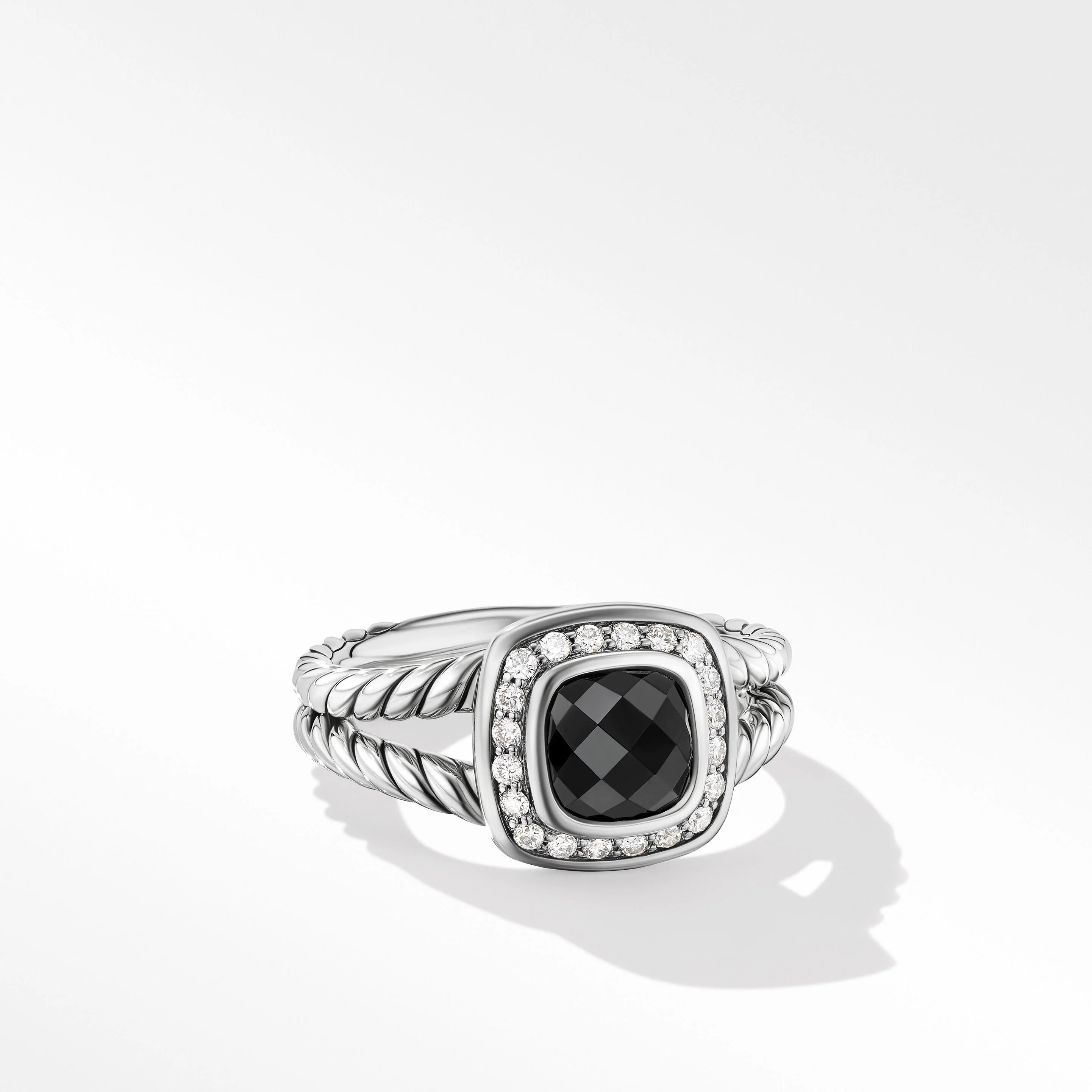 Petite Albion® Ring in Sterling Silver with Black Onyx and Pavé Diamonds | David Yurman
