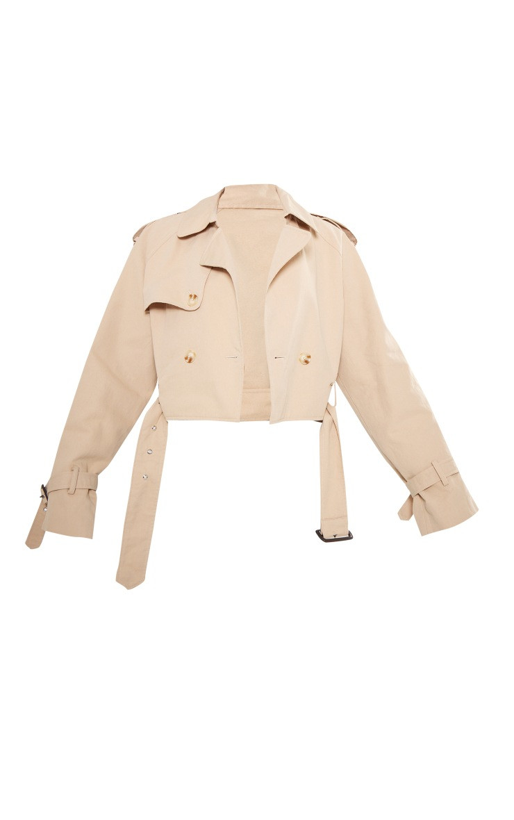 Beige Cropped Belted Hem Trench Coat | PrettyLittleThing UK