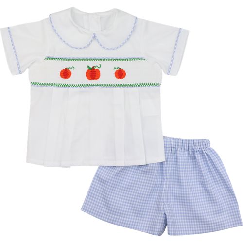 Blue Gingham Smocked Pumpkin Short Set | Cecil and Lou