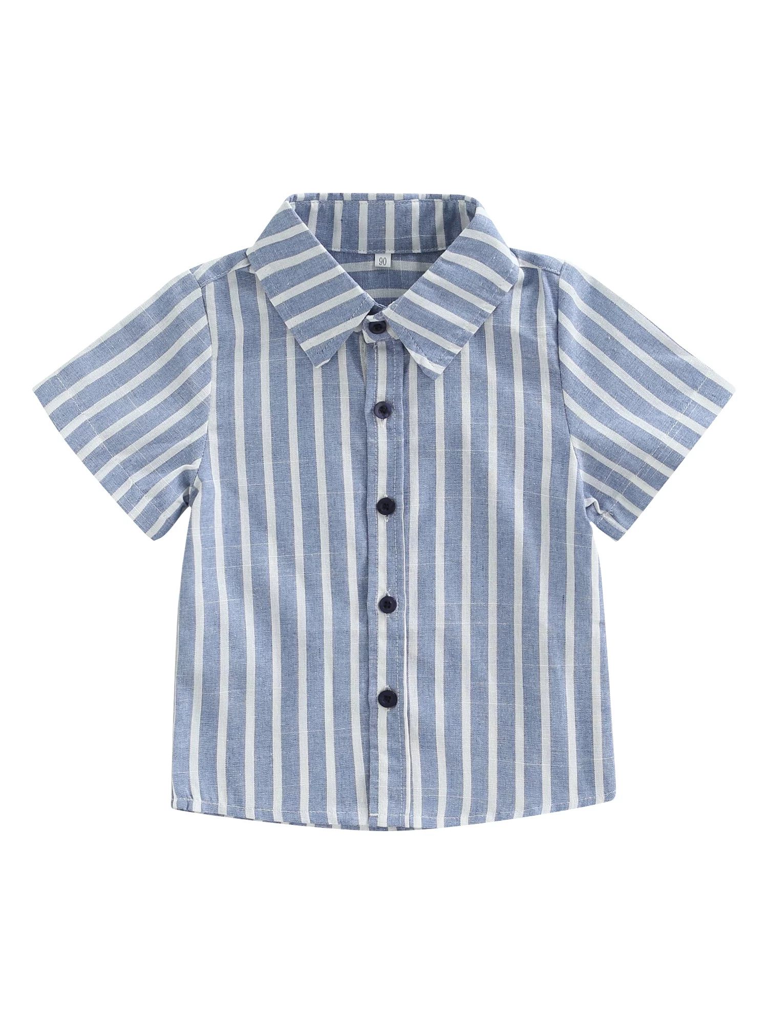 Toddler Kid Baby Boys Shirt Summer Short Sleeve Striped/Plaid Print Button Down Short Cardigan To... | Walmart (US)