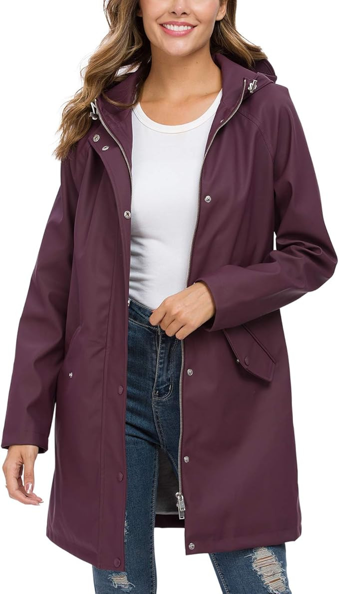 Raincoat Women, Fahsyee Rain Jacket Waterproof Raincoat Hooded Windbreaker Outdoor Long Active | Amazon (US)