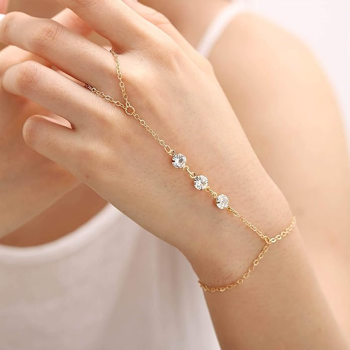 Crystal Hand Chain Rhinestone Finger Ring Bracelets Slave Bracelet for Women | Amazon (US)