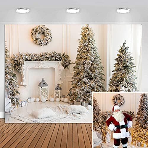 Christmas Background Vinyl 7x5ft White Fireplace Bear Xmas Tree Background Merry Christmas Photog... | Amazon (US)
