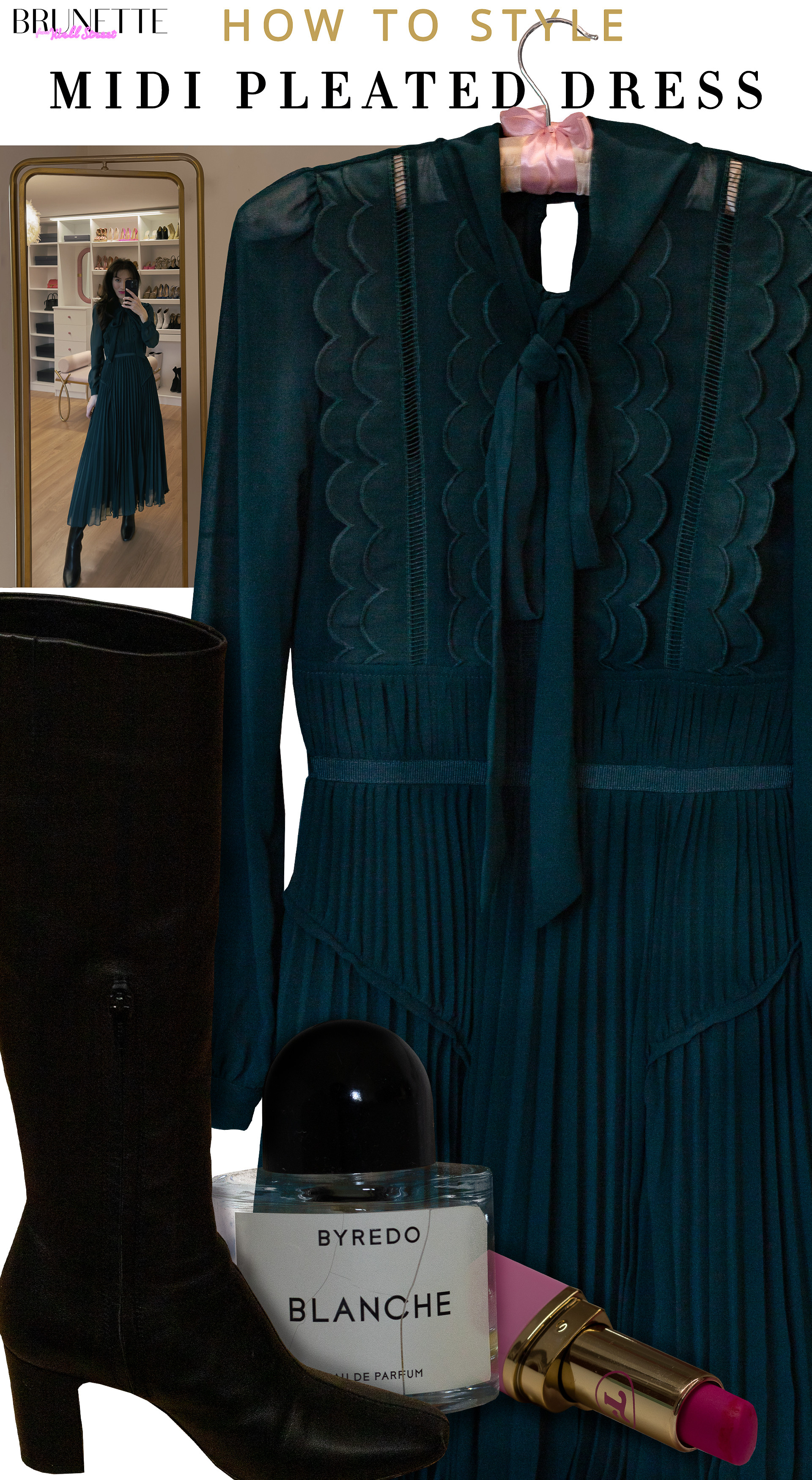 how to style midi pleated dress, winter dress outfit, teal pleated dress outfit, emerald green dress styling, black knee high boots outfit, jewel tone winter fashion, midi dress winter styling, pleated dress ideas, elegant winter outfit, dressy winter looks, sophisticated dress styling, winter dress outfits, winter dress 

 #LTKHoliday #LTKootd #LTKWorkwear