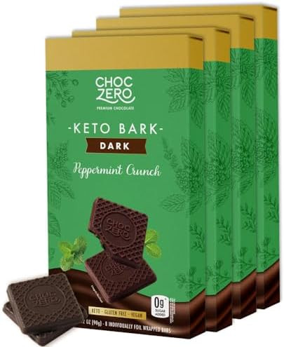 ChocZero Dark Chocolate Peppermint Crunch Bark, Sugar Free, Vegan, Low Carb, High Fiber, Keto Fri... | Amazon (US)