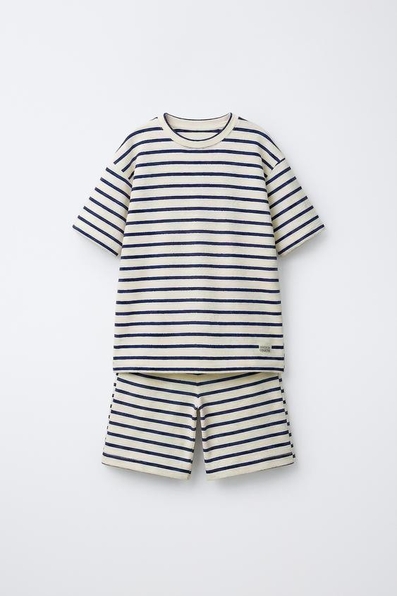STRIPED TEXTURE T-SHIRT AND BERMUDA SET | Zara US