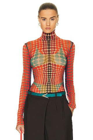 Jean Paul Gaultier High Neck Long Sleeve Top in Purple, Orange, & Green | FWRD | FWRD 