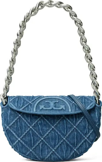 Tory Burch Mini Fleming Soft Denim Crescent Bag | Nordstrom | Nordstrom