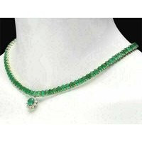 14K Yellow Gold Finish Oval Cut Green Emerald Diamonds Necklace, 18 Inch Tennis Necklace, 925 Sterli | Etsy (US)