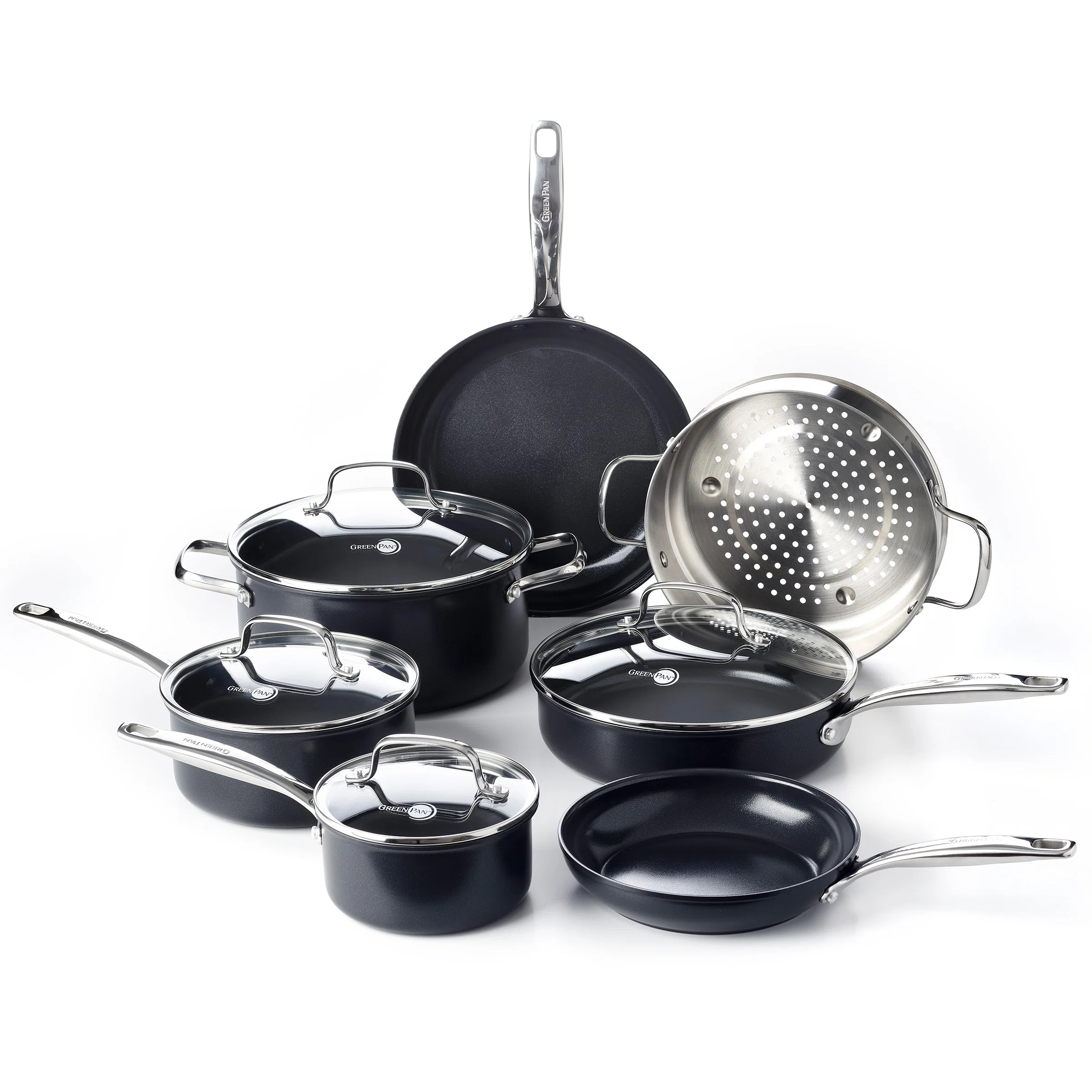 GreenPan Chatham Black Prime Midnight Healthy Ceramic Nonstick 11 Piece Cookware Set | Wayfair North America
