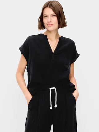 Short-Sleeve Crinkle Gauze Popover Top | Old Navy (US)