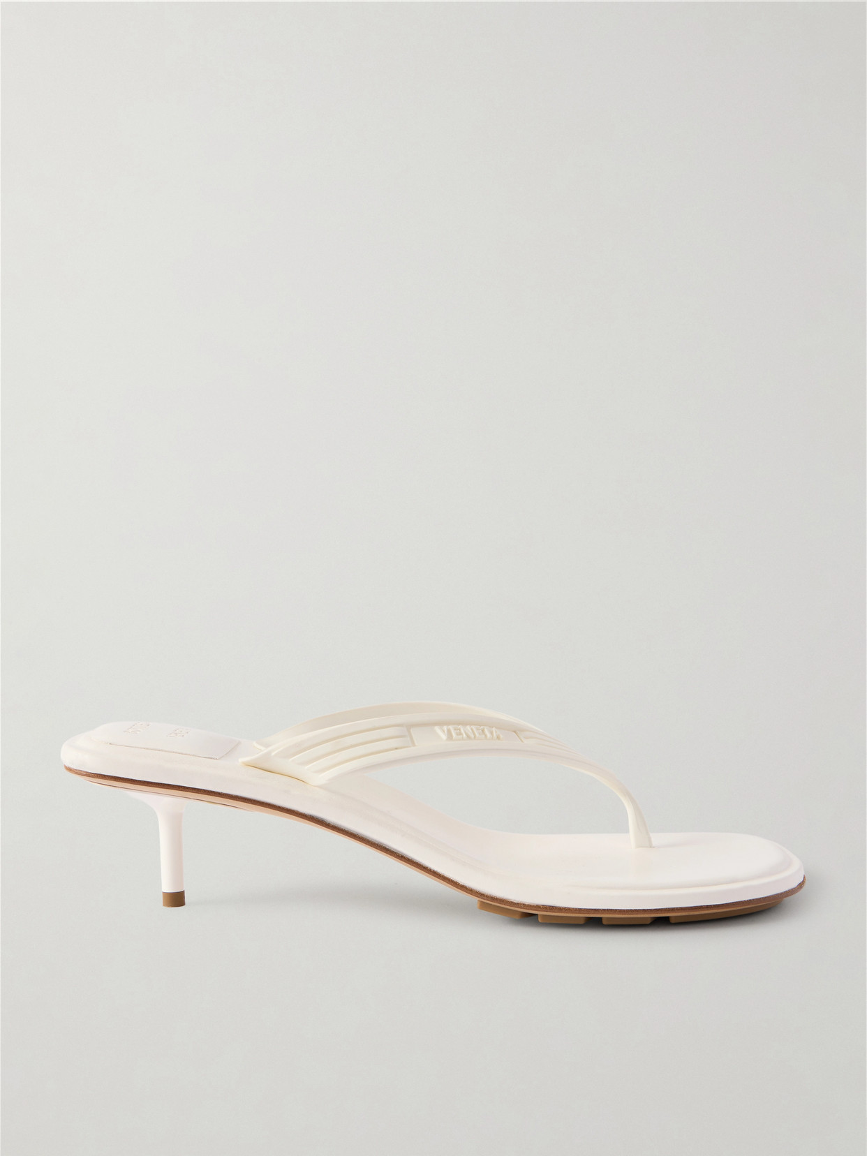 Bottega Veneta - Sampieri Thong Leather-trimmed And Rubber Sandals - White | NET-A-PORTER (US)