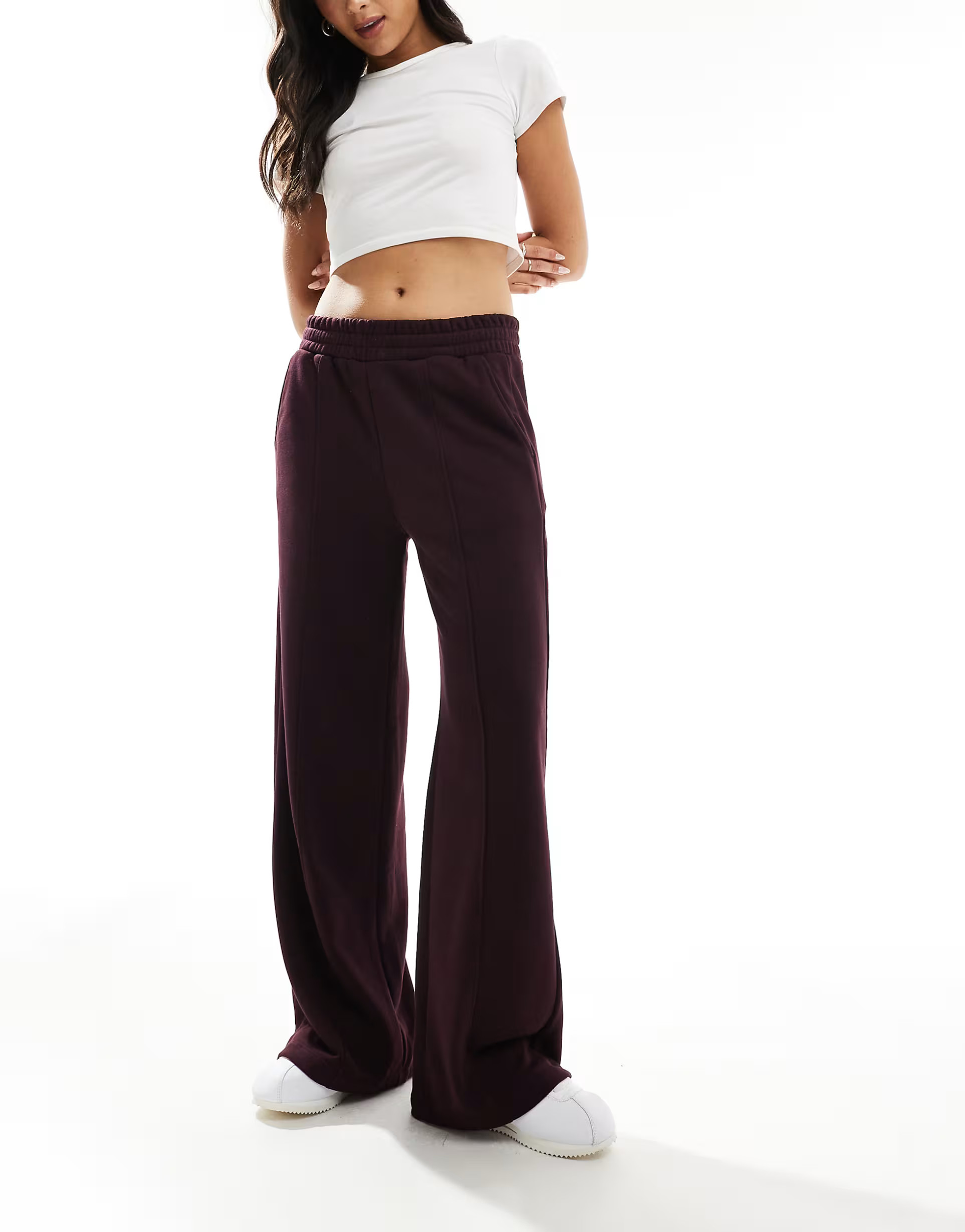 Bershka wide leg joggers in burgundy | ASOS | ASOS (Global)