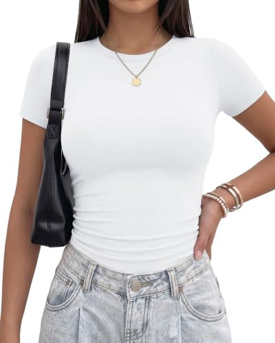 TNNZEET White Shirt Womens - Slim Fit Short Sleeve Crop Top Crew Neck Casual Basic Tees Spring Summer Fashion Clothing 2026 | Amazon (US)