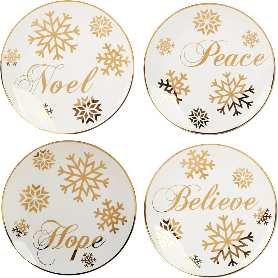 Certified International Christmas Glitter 8.5" Gold Salad/Dessert Plates, Set of 4., | Amazon (US)