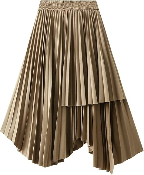 Women's Irregular Long Skirt High Waist Elastic Casual Pleated Skirt Wedding Prom Party A-Line Sw... | Amazon (UK)