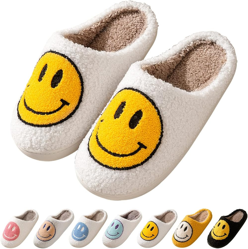 Smile Face Slippers for Women Happy face slippers Retro Soft Plush Warm Slip-on Slippers, Cozy In... | Amazon (US)