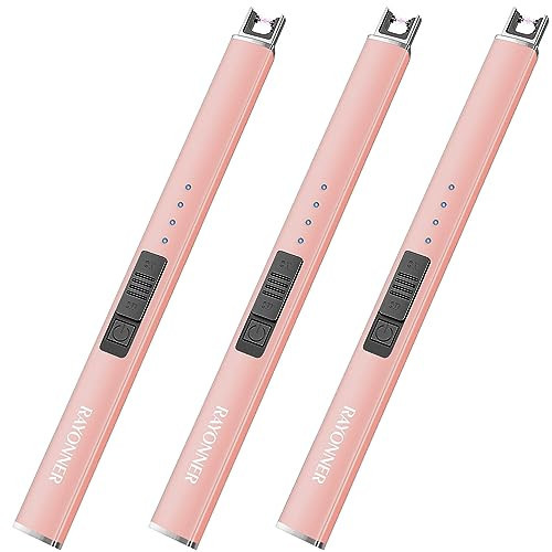RAYONNER Electric Candle Lighter - USB Rechargeable, Flameless Plasma, Windproof, Pocket Size for Candle, Cooking, BBQ, Firework (Rose Gold, 3 Pack) | Amazon (US)