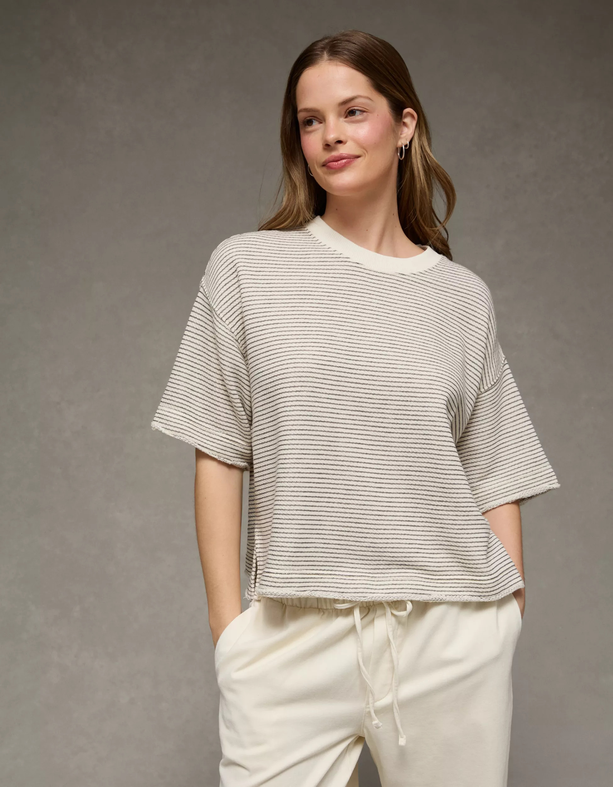 AE Boxy Short-Sleeve Sweatshirt | American Eagle Outfitters (US & CA)