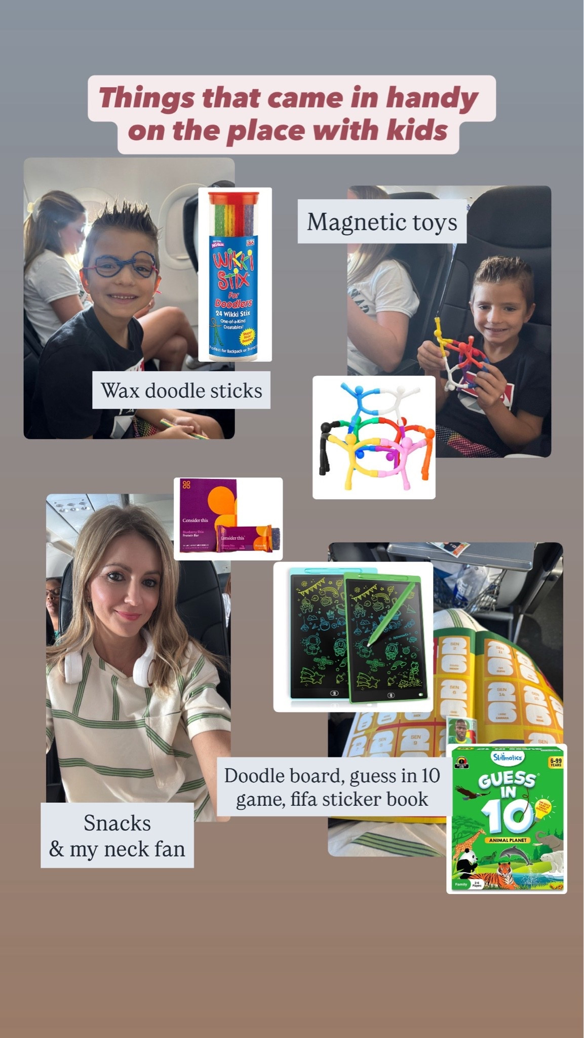 Here’s what helped make our flight super easy.( it was only an hour and half flight)
Games
Snacks
FIFA stickers
Neck fan ( at landing I usually get hot and don’t feel well, not this time)

#LTKgrwm #LTKmomlife #LTKTravel