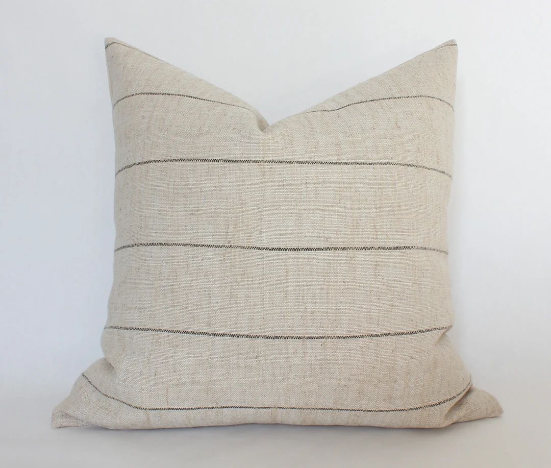 Neutral Striped Pillow Cover 22x22, Farmhouse Pillow Covers 20x20, Natural Throw Pillow 24x24, Ne... | Etsy (US)