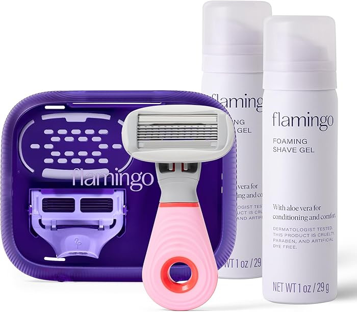 Flamingo Travel Razor Kit for Women – Body & Pubic Razor – Mini Handle, 2 Blade Refills, 2 Tr... | Amazon (US)