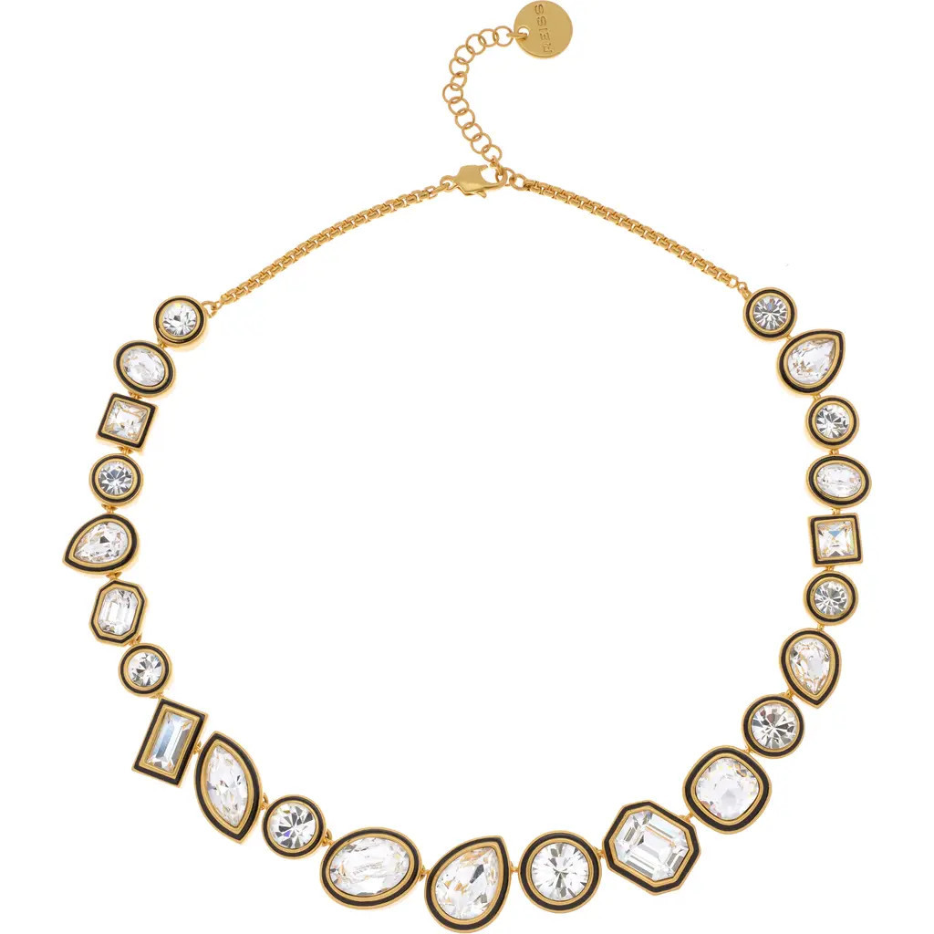 Reiss Cristiana Crystal Rock Enamel Chain Necklace in Gold Tone /Clear /Black at Nordstrom | Nordstrom