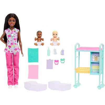 Barbie Careers Baby Doctor Playset with Brunette Fashion Doll, 2 Baby Dolls, Exam Table & Accessories | Target