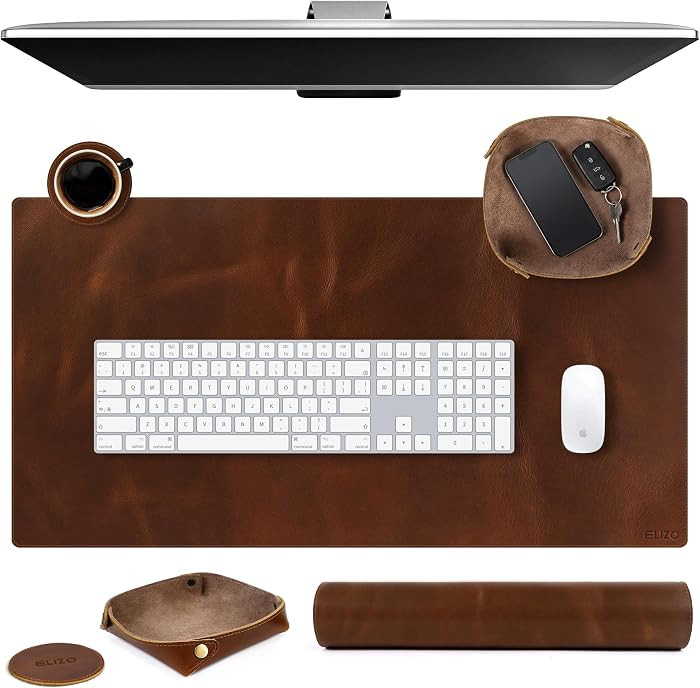 Leather Desk Pad Set Real Leather Desk Mat Thick (3mm) Double Layer (32x16) Cover Blotter Desk Pr... | Amazon (US)