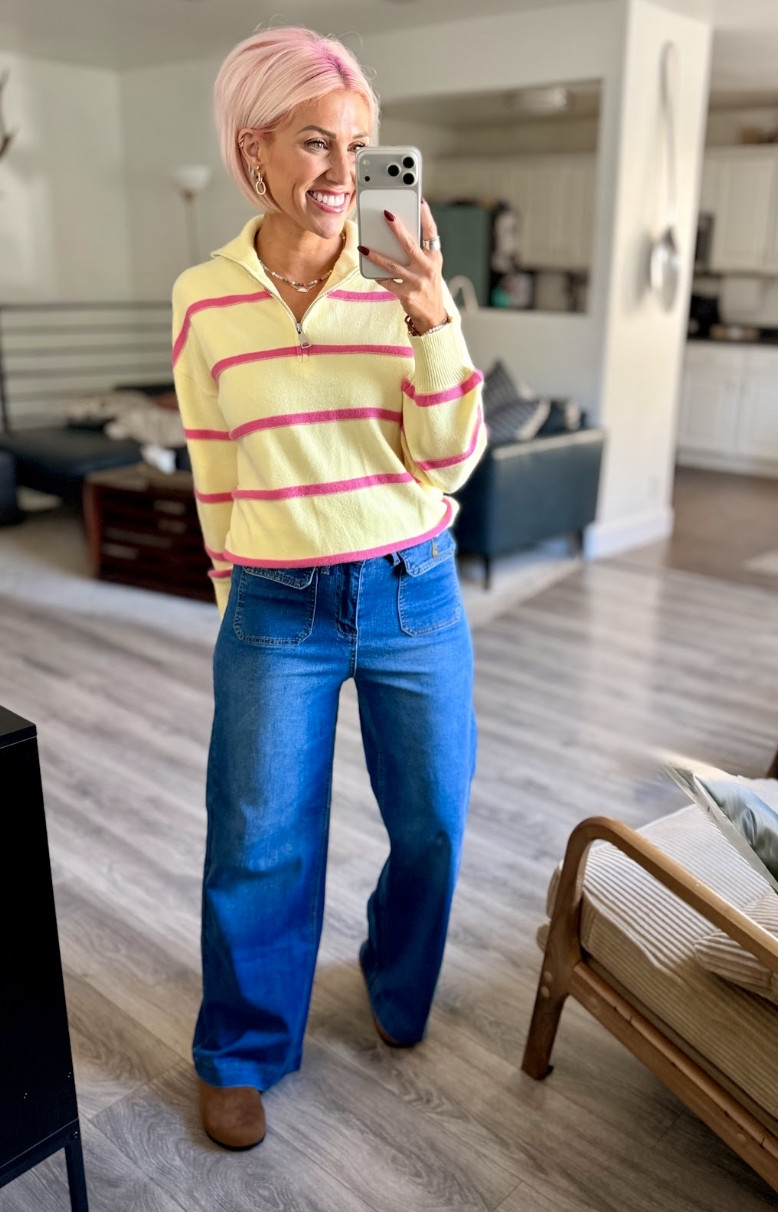 Loving this cozy striped sweater and comfy jeans combo! Sweater: Small // Jeans: 6 // Shoes: TTS 

 #LTKootd #LTKSaleAlert