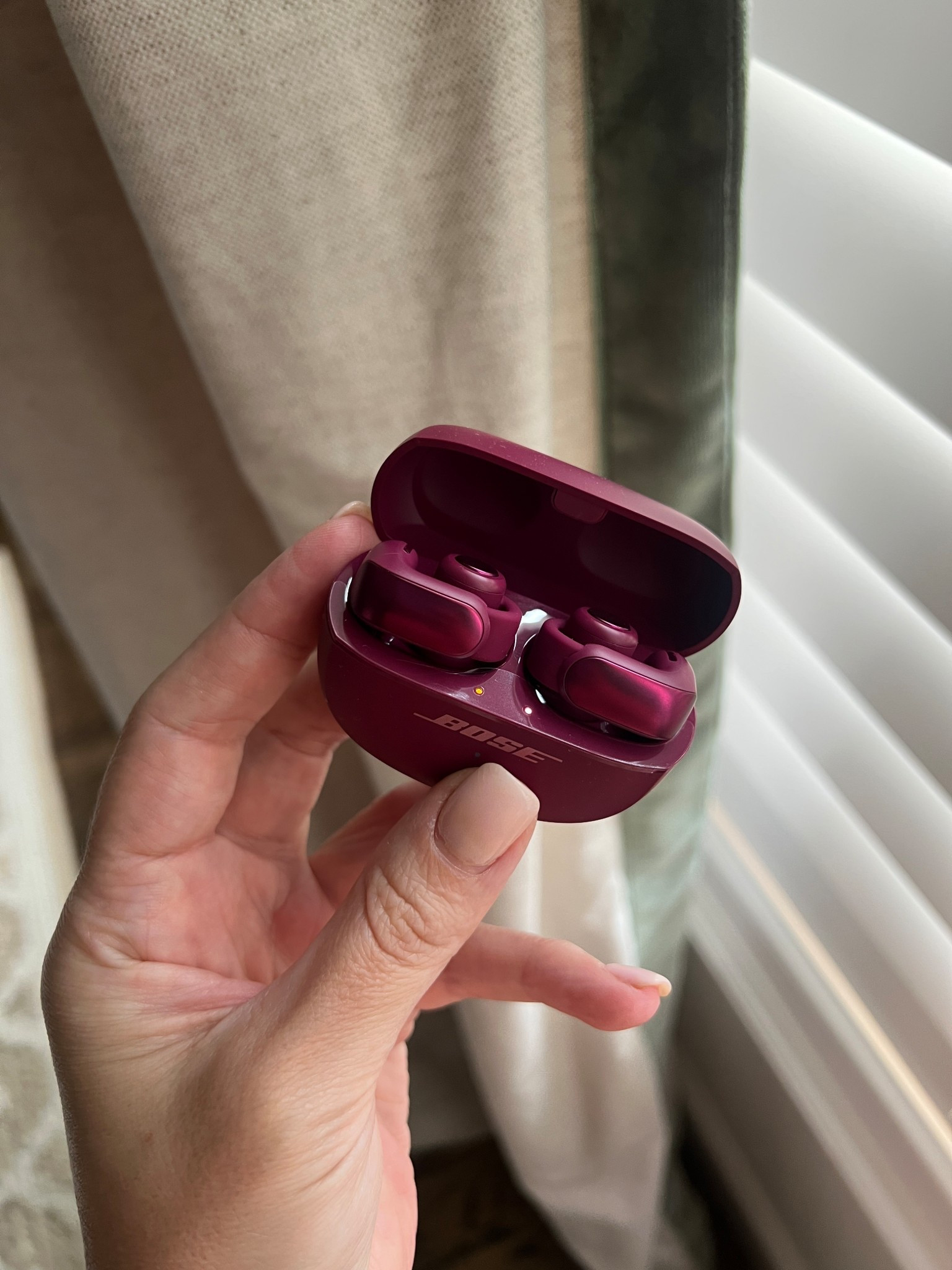 Really fascinating open ear bose earbuds. Sir on your ear like an ear cuff and you can hear what you’re playing + the world around you 