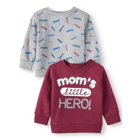 Baby Boy Long Sleeve Graphic & Print Swearshirts, 2pc Multipack | Walmart (US)